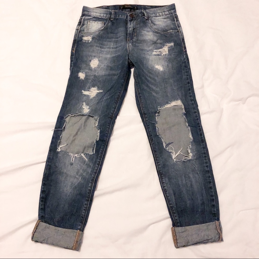 ZARA DISTRESSED BOYFRIEND JEANS - Picture 1 of 7